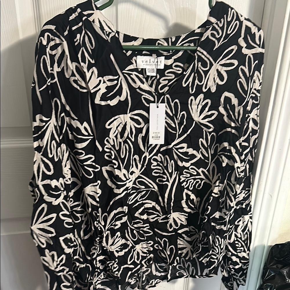 Velvet Monochrome Leaf Pattern Top